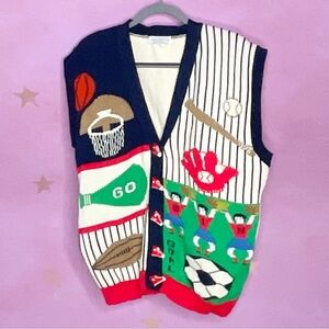 Vintage 80s Sweater Loft Vest Sports Football Basketball Cheer Soccer Size 1X